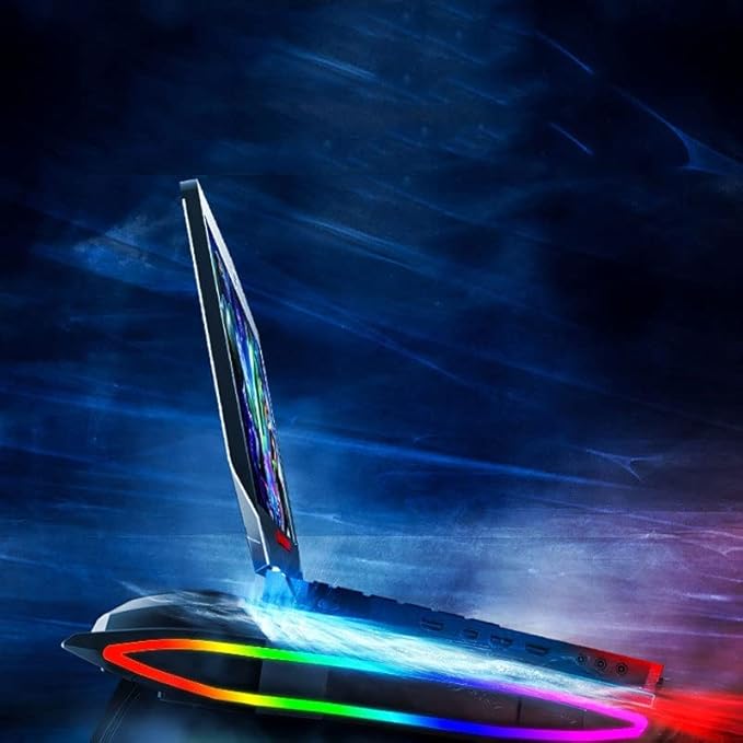 Laptop Cooling Pad for 17.3 Inch Gaming Laptop Cooler Pad with Dust Filter Flexible Rubber Ring Colorful Lights Powerful Air Flow Cooling Pad (Color : Rainbow Version) (Rainbow Version)