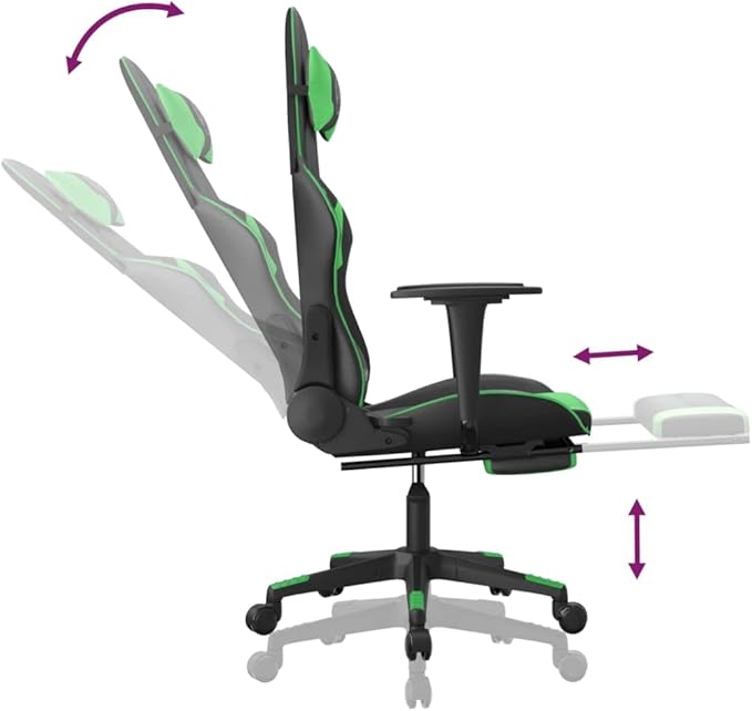SKM Gaming Chair with Footrest Black and Green Faux Leather (16.6 KG/36.52 LBS)