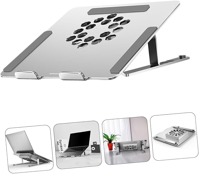 Veemoon Aluminum Alloy Adjustable Laptop Cooler Stand with Quiet LED Fan Ventilated Cooling Pad for Gaming and Office Use Compatible to 17.3-inch Laptops Silver