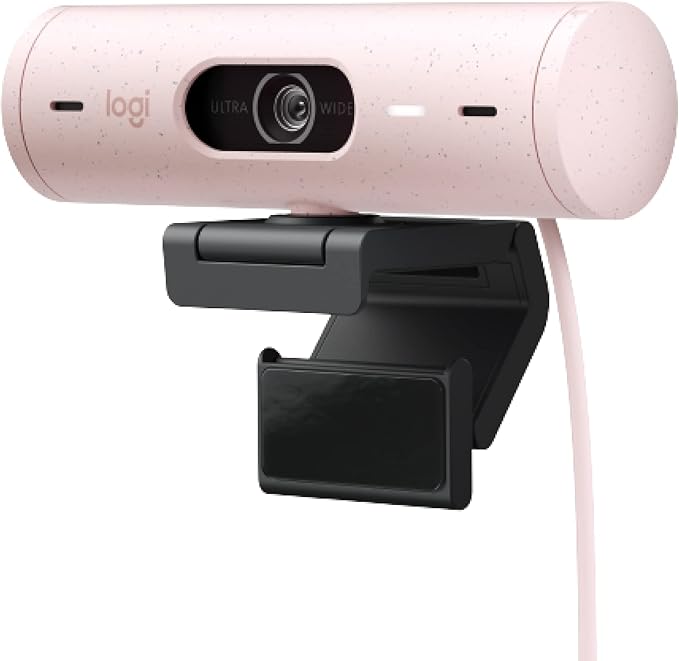 Logitech Brio 500 Full HD 1080p Webcam with Auto Light Correction Dual Noise Reduction Mics Privacy Cover Works with Teams Meet Zoom - Rose