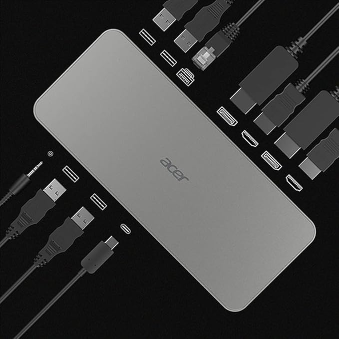 Acer 15 in 1 USB Type-C Docking Station Certified by Google up to 3 Monitors (2 x HDMI + 2 x DP) 65W PD Power 7 USB Ports RJ45 Ethernet Dock for All Chromebooks - Acer Dell HP Lenovo ASUS