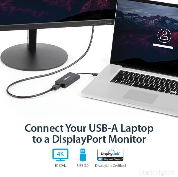 StarTech USB 3.0 to 4K DisplayPort External Multi Monitor Video Graphics Adapter - USB 3.0 Video Card - Ultra HD 4K (USB32DP4K)