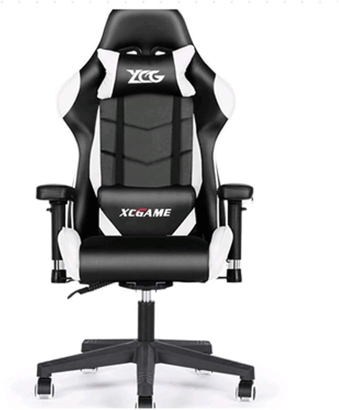 YYDS Chair E-Sports Gaming Chair High-Back Artificial Leather Executive Ergonomic Swivel Chair with Headrest and Lumbar Pillow Ergonomically (Color : Black and White Size : Aluminum Alloy feet)