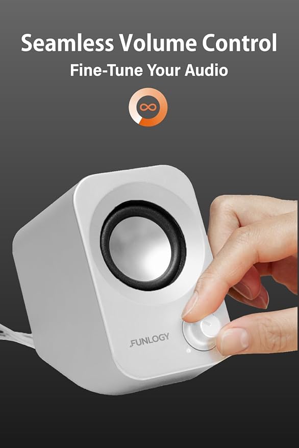 Speaker - 14W Stereo PC Speakers USB Powered Compact Size with 30° Tilt Design Volume Dial Control for Desktop Laptop Monitor Gaming Consoles White