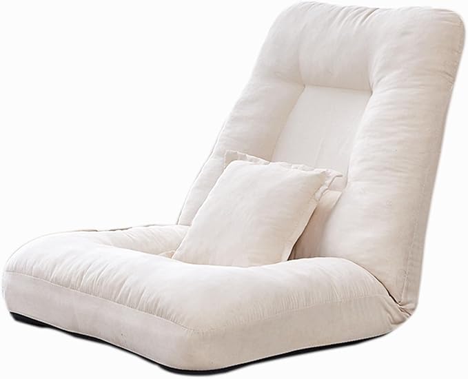 Floor Chair Back Support Folding Sofa Adjustable Positions Padded Lazy Sofa with Pillow Breathable Floor Gaming Chair for Reading Bedroom(White)