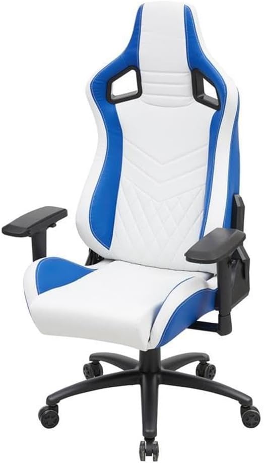 Furniture of America Singe Faux Leather Adjustable Gaming Chair in White &amp Blue