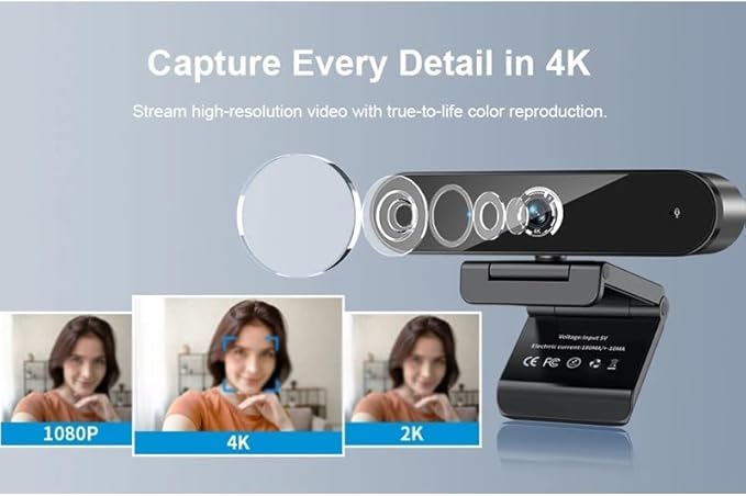 Webcam 4K Plug Play Mini Cam Pc Noise Reduction Dialogue Camera for Laptop Conference