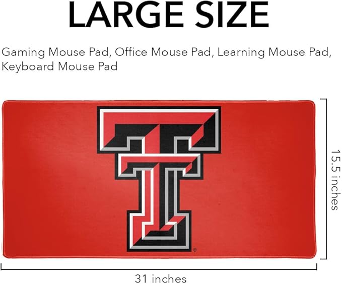 Texas Tech University Raiders Logo Large Gaming Mouse Pad Desk Mat with Stitched Edges Non-Slip Base for Gamer Home and Office 31.5 x 15.7