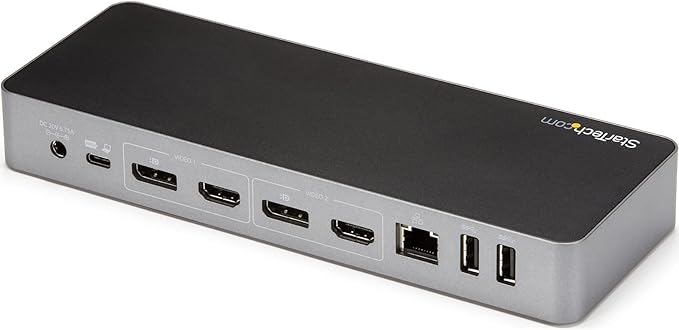 StarTech.com USB-C / USB-A Hybrid Docking Station for MacBook Pro / Air M1 M2 M3 M4 &amp Windows Universal Dual 4K 60Hz HDMI DP Dock Thunderbolt Compatible 60W Laptop Charging
