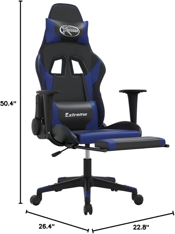 Massage Gaming ChairComputer Gaming Chair Swivel Task Chair with Headrest and Lumbar Support Suitable for Office Gaming Room with Footrest Black Blue Faux Leather