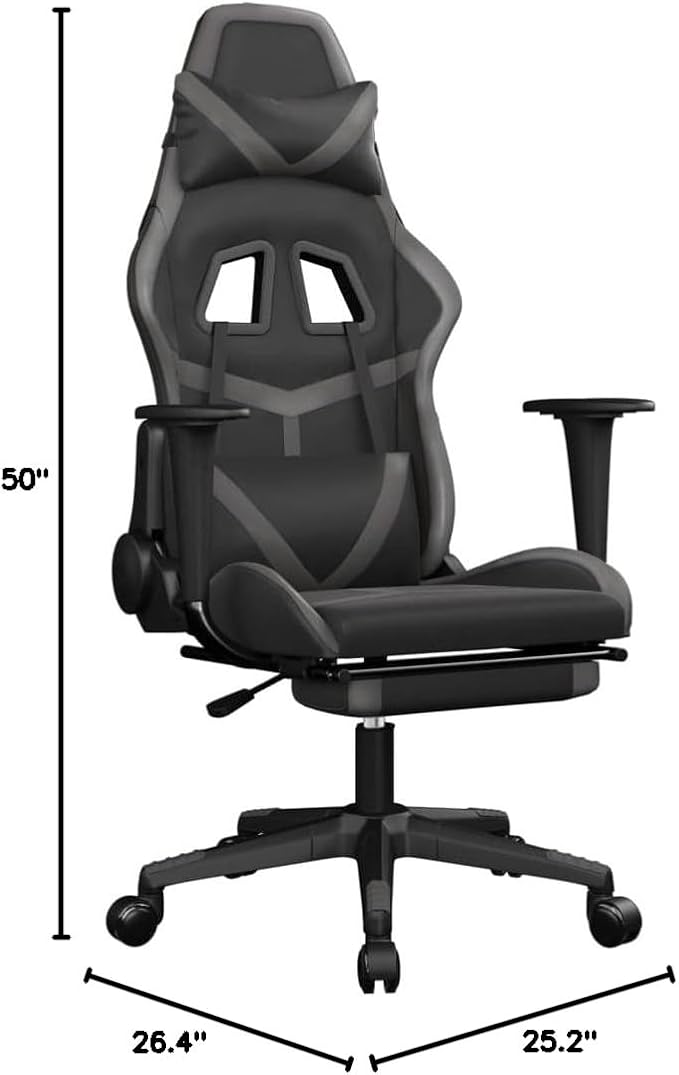 Faux Leather Gaming Chair with FootrestComputer Game ChairOffice ChairErgonomic Desk Chair PC Gaming Chair for Adults Teens(Black&ampGray)