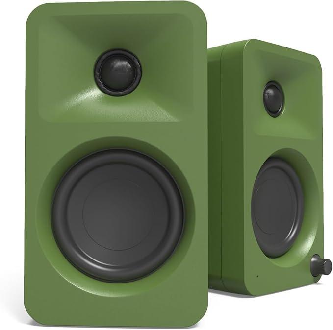 Kanto ORAME 100W Powered Reference Desktop Computer Speakers (Moss) with 60X-BK Fully Automatic Belt-Drive Stereo Turntable - Bundle