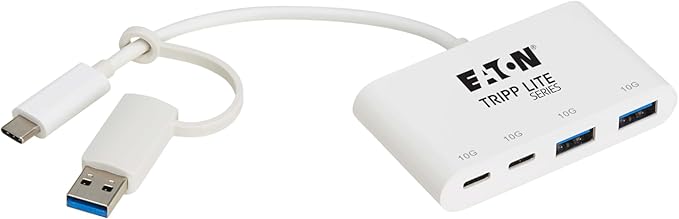 Tripp Lite 4-Port USB-C Hub for Laptop 2 USB-A &amp 2 USB-C Ports - USB 3.2 Gen 2 with 10 Gbps Data Transfer Thunderbolt 3 Compatible No Software Needed White 3-Year Warranty (U460-004-2A2C-3)