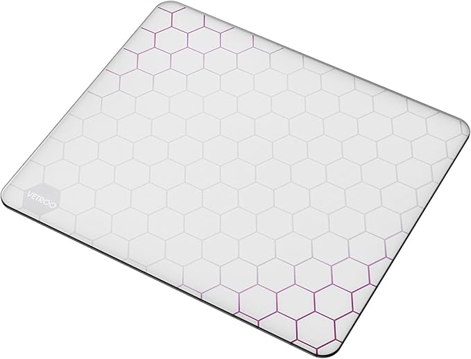 Vetroo GMP300 Tempered Glass Gaming Mouse Pad Micro-Etched 3mm Tempered Glass with Silicone Anti-Slip Base Multi-Layer Curing Smooth Operation for Esport &amp Work (White)