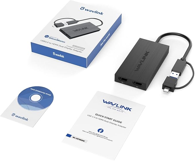 WAVLINK USB 3.0 or USB C to HDMI Adapter HDMI Splitter for Dual Monitors Universal Video Graphics for Thunderbolt 3/4 USB 4 Windows Mac OS