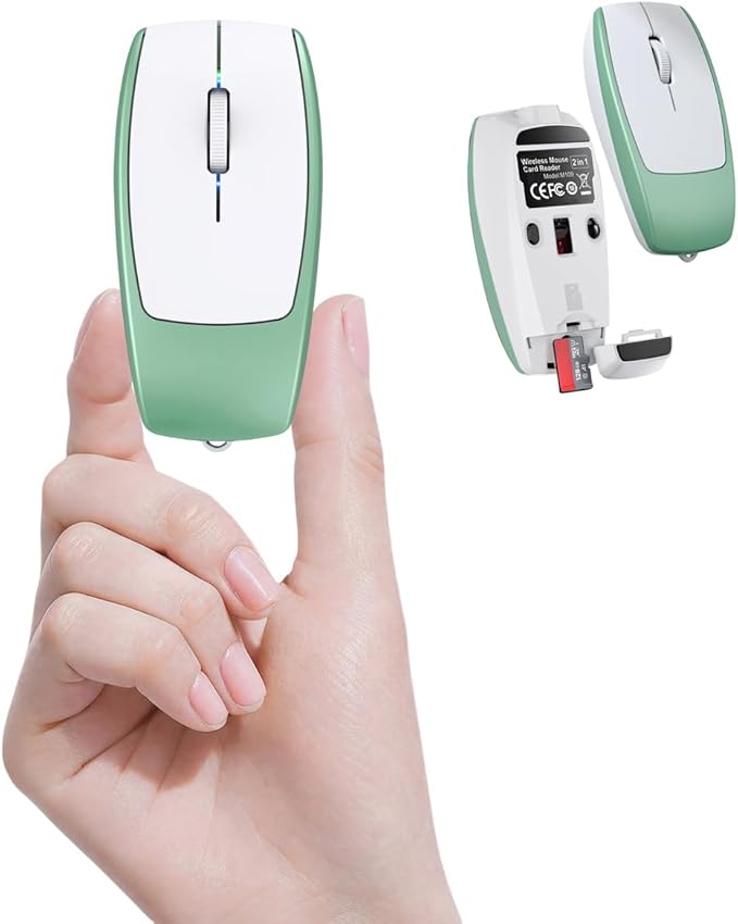 Wireless Mouse Mini Small Finger Bluetooth Mouse with TF Card ReaderSilent Pocket Portable Handheld Tiny Compact USB Travel Optical Mice for PC Laptop Computer Macbook Tablet Kids Women Men Gift