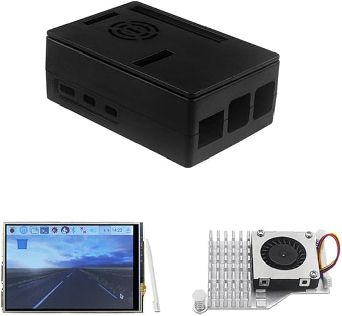 3.5 Inch LCD Display Module with Touch Pen and Black ABS Case 480x320 Resolution 60FPS Screen Kit with Active Cooler and Aluminum Heatsink Compatible with Raspberry-Pi 5/4/3