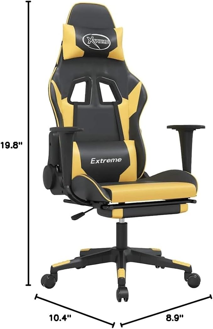 Black and Gold Faux Leather Gaming Chair with USB Massage 160-Degree Recline Adjustable Armrests and Retractable Footrest for Ergonomic Support and Relaxation