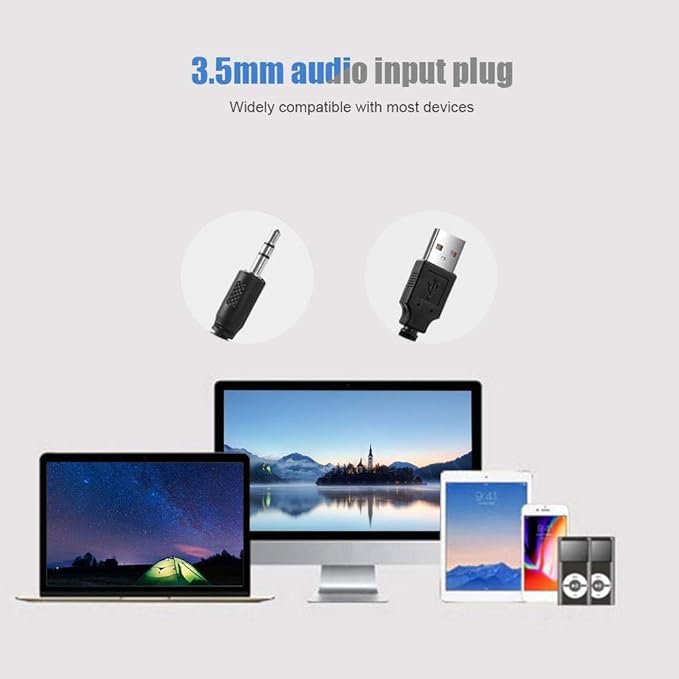 Bewinner USB Wired Soundbar 3.5mm Stereo Soundbar Music Player Bass Surround Sound Box for Desktop Laptop TV Smartphone Tablet PC MP3 MP4 Portable Subwoofer Home Audio Speakers(Black)