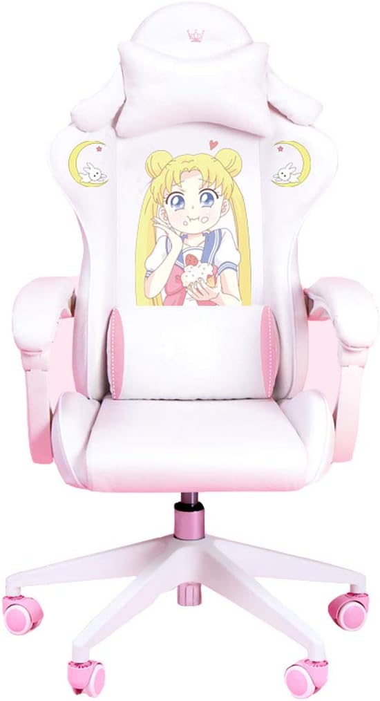 Swivel Chair Cute Cartoon Chair Bedroom Comfortable Computer Chair Home Gaming Study Chair with Armrest Comfortable Sponge Adjustable Height and AngleGirls Stylish Gift
