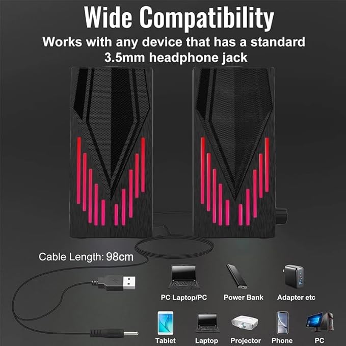 Computer Speakers for PC 3.5mm Plug with Microphone Port Wired Sound Box HiFi Stereo for Desktop Gaming
