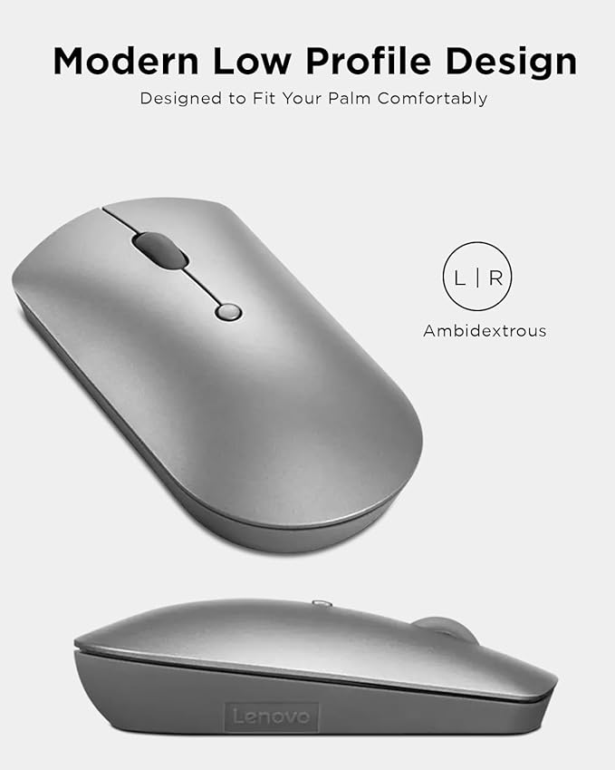 Lenovo 600 Bluetooth Silent Mouse Blue Optical Sensor Adjustable DPI 4 Button Microsoft Swift Pair Windows Chrome GY50X88832 Gray