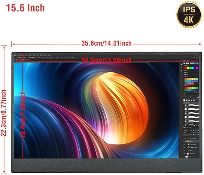 15.6 inch 4K Portable Monitor HDR 16:9 Low Blue Light for Xbox/ PS5/ 4/ Switch/Mobile Phone/Computer/Laptop Expansion