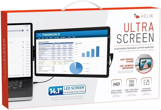 Helix 14 Portable Monitor: IPS Panel 1920x1080 USB-C &amp Mini HDMI ETHMON14 (Renewed)