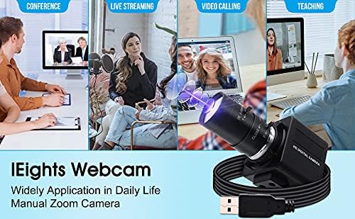 8MP USB Camera with Zoom 2.8-12mm Lens Webcam Variable Focus PC Camera Mini UVC USB2.0 USB with Camera for Computer IMX179 Manual Zoom Close-up Camera Varifocal Web Camera for Raspberry Pi Laptop