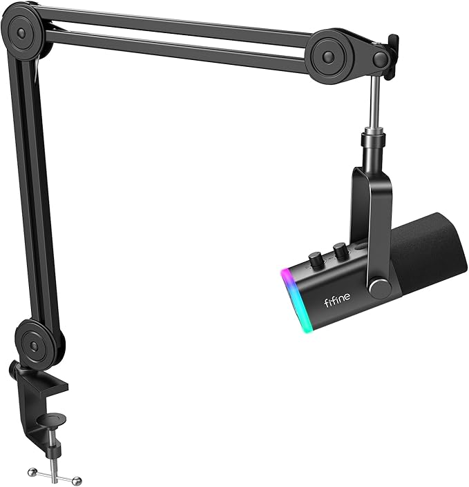 FIFINE XLR/USB Microphone and Heavy Duty Boom Arm Kit PC Computer Gaming Streaming Mic with RGB Light Mute Button Headphones Jack Microphone Arm Stand Bundle for Podcast Recording (AM8+BM63)