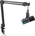 FIFINE XLR/USB Microphone and Heavy Duty Boom Arm Kit PC Computer Gaming Streaming Mic with RGB Light Mute Button Headphones Jack Microphone Arm Stand Bundle for Podcast Recording (AM8+BM63)