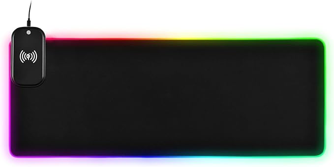 Black Mouse Pad Gaming Mousepad Non Slip Desk Mat Wireless Charging Computer Mouse Pads RGB Keyboard Mats Pad for Office Desktop Home 35.4 x 15.7 in