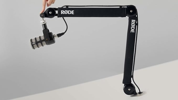 Rode PodMic Dynamic Podcast Microphone with Rode PSA1+ Boom Arm XLR Cable and StreamEye Polishing Cloth