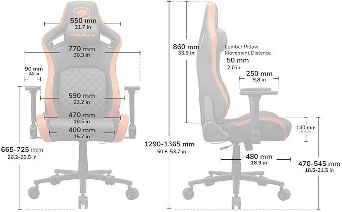 Cougar Defensor Ergonomic Office/Gaming Chair Adjustable Height and Tilt 155º Recline 4D Folding Armrests Durable Hyper-Dura Leatherette Upholstery 120 kg Capacity – Gold