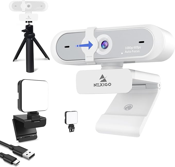 NexiGo 1080P Webcam Kits N660P (Gen 2) 1080P 60FPS Webcam with Software Control Dual Microphone &amp Cover Extendable Tripod Stand Video Conference Lighting for OBS/Zoom/Skype
