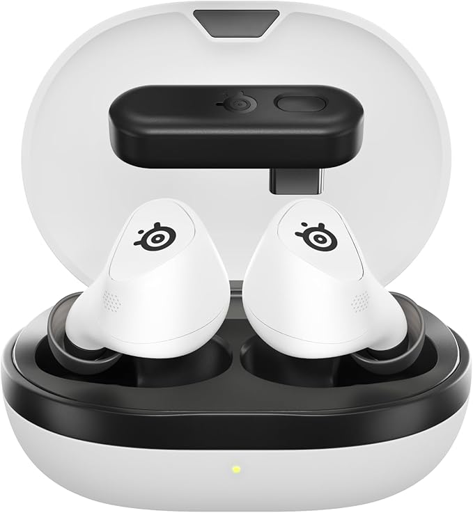 SteelSeries Arctis GameBuds for PlayStation/PC/Switch/Mobile — Quick-Switch 2.4GHz + Bluetooth 5.3 — Active Noise Cancelling — 100+ Game Audio Presets — 40H Battery with Qi Charging Case - White