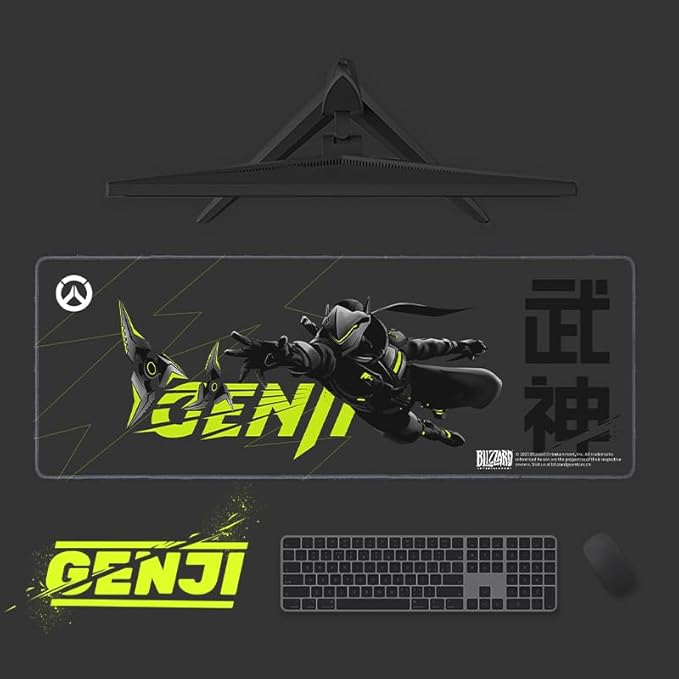 Blizzard Overwatch Large Game Mouse Pad XXL Keyboard Pad for Gamer Office &amp Home Non-slip rubber base Extended Mice Mat with Stitched Edge Smooth Stable and Durable 31.5 * 11.8in(The Genji Bl