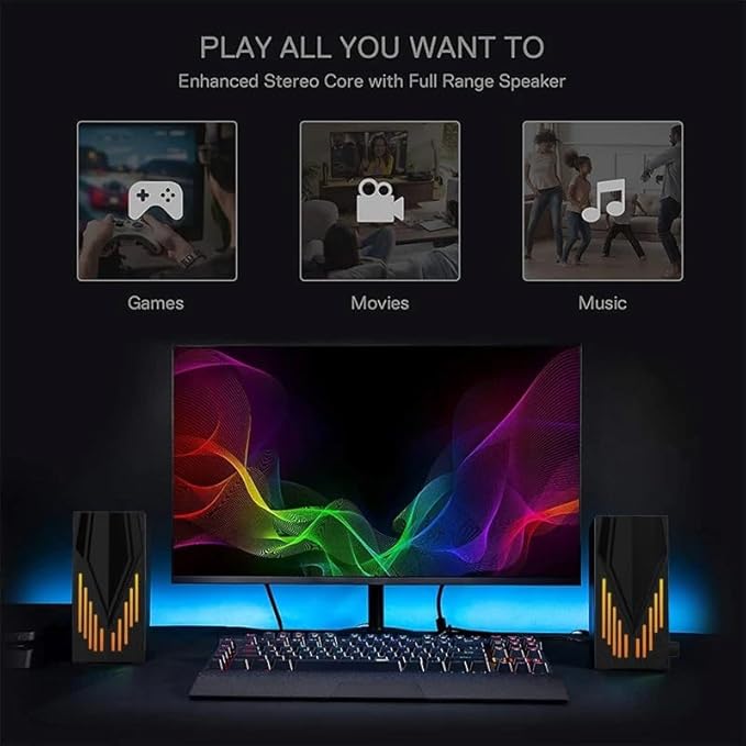 Computer Speakers for PC 3.5mm Plug with Microphone Port Wired Sound Box HiFi Stereo for Desktop Gaming
