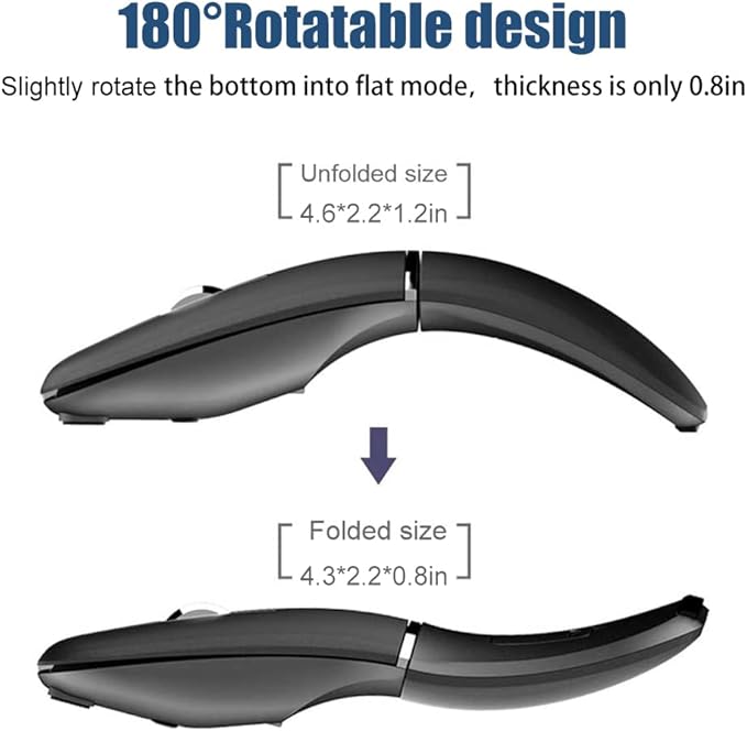 Foldable Arc Wireless Mouse Silent Click Bluetooth 5.0 and 2.4GHz Dual Modes Portable Curved Mouse for Home Office Travel