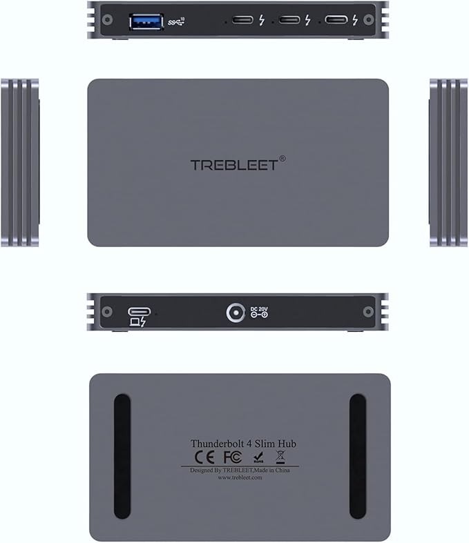 TREBLEET Slim Thunderbolt 4 Hub with 85W Charging Single 8K or Dual 4K Display Compatible with Thunderbolt 3/USB4 MAC OS &amp Windows OS with Four 40Gbps Thunderbolt 4 Ports One USB A 3.2 Gen2 Po