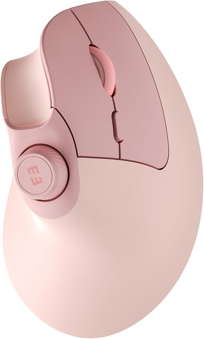 seenda Ergonomic Mouse Wireless MOU-302 Bluetooth Vertical Mouse Rechargeable Optical Mice with 1000/1600/2400 DPI Volume Knob 3 Multi-Device Connectivity for Computer/PC/Laptop/Mac Pink