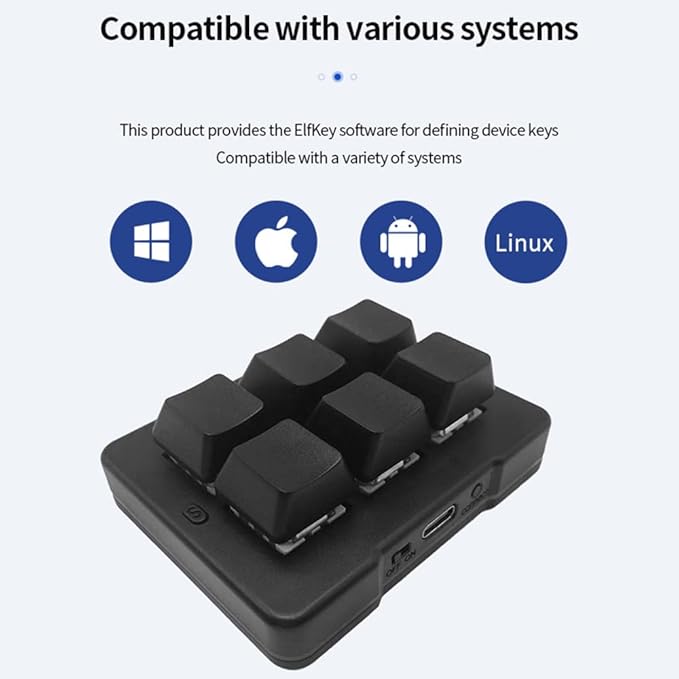 Docooler 6-Key Mechanical Keyboard Programmable Tri-Mode 2.4G/BT/Wired One Handed Macro Pad Plug and Play Simple Operation Fort Laptop PC Gaming Office Work