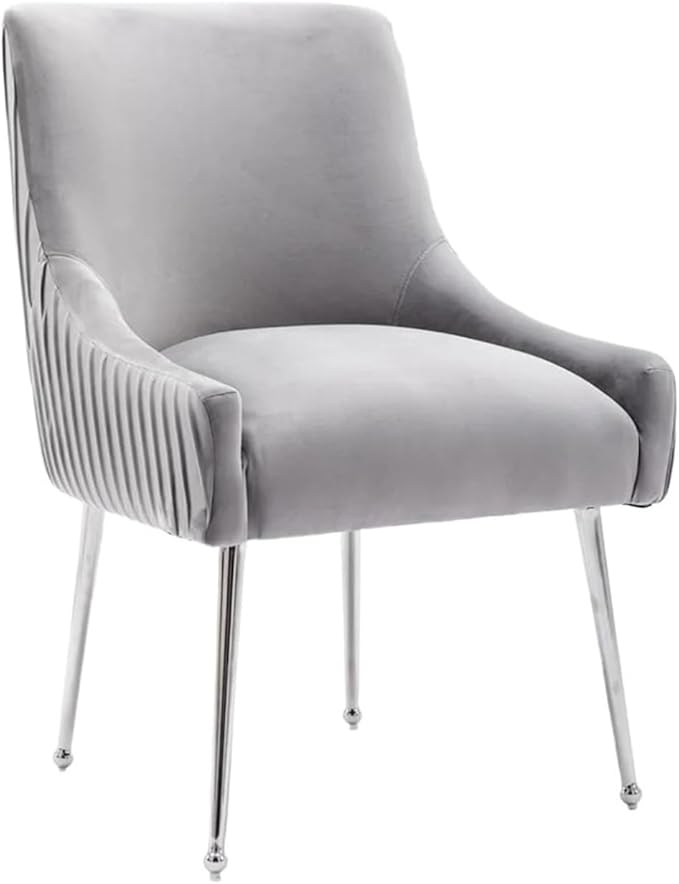 Adjustable Office Computer Chair with Armrest 1pcs Velvet Upholstered Dining Chair with with Backrest Pulling Rod and Silver Legs