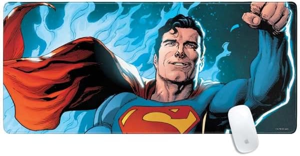 Skinit Extra Large Gaming Mouse Pad - Officially Licensed Illustrated Superman Design with Stitched Edges Waterproof Non-Slip Rubber Base Desk Mat for Keyboard &amp Mouse 35.75 x 15.4 inches