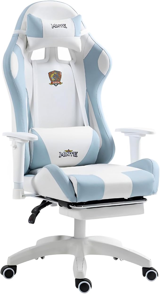 Comfy Blue Gaming Office Chair with Footrest Ergonomic Design for Neck Pain Relief Ideal for Home Office and Gaming Blue Upgraded Latex with footrest