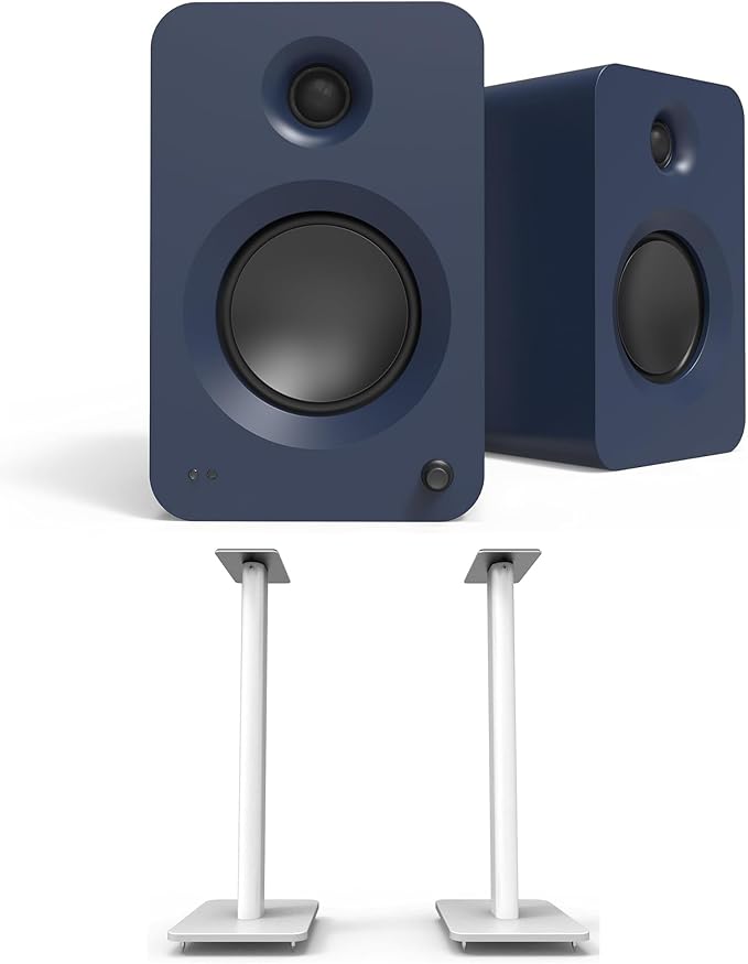 Kanto REN Blue Bluetooth Powered Bookshelf Speakers - Matte Blue Pair SP32PLW 32 Fixed-Height Stands for Bookshelf Speakers - White Pair (2024)