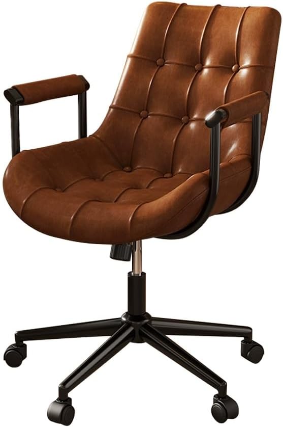 YCKEGEW Executive Leather Chair Home Office Desk Chair Adjustable Task Chairs with Armrest and Wheels360° Swivel Computer Chair Tilting Function(Brown)