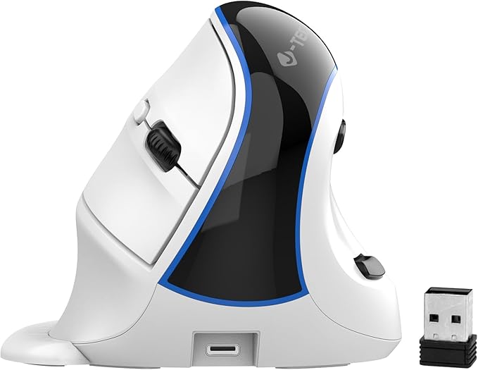 J-Tech Digital Vertical Ergonomic Wireless Mouse – Bluetooth Dual Mode + USB Dongle Rechargeable 2.4GHz Adjustable DPI 3200 for Laptop Desktop PC Mac [V638W]