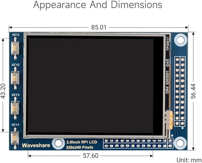 Waveshare 2.8inch Resistive Touch Screen TFT LCD Compatible with Raspberry Pi 5/4B/3B/Zero/Zero W/Zero 2W/Pico/Pico W/Pico WH 320x240 Resolution