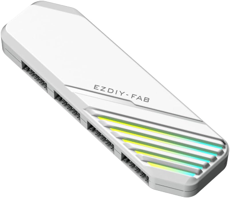 EZDIY-FAB MH01 Internal USB 2.0 9-Pin Hub4-Port USB Header Expansion SATA Powered USB Hub with Integrated Type-C Power &amp Data Connection Magnetic Mount Compact Design for AIO RGB Hub-White